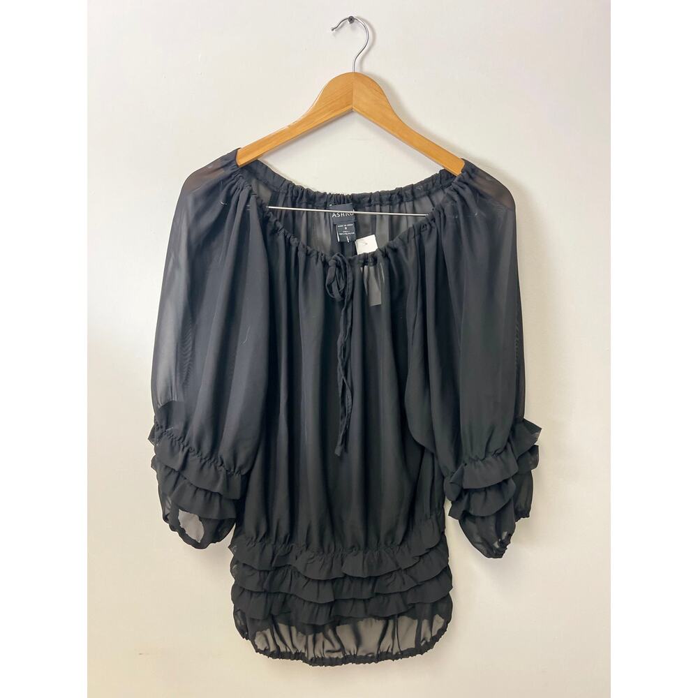 Ashro black ruffle long‎ sleeve size 8
